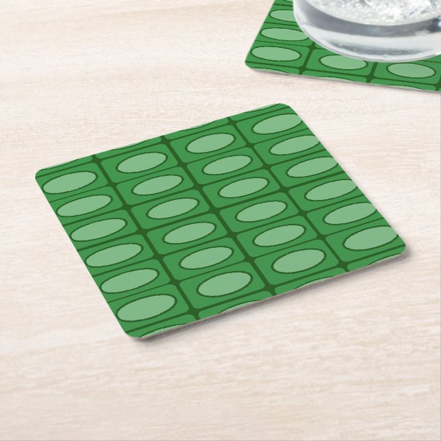 Green alligator skin pattern square paper coaster (Angled)