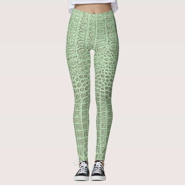 Green Alligator Skin Print Leggings & Yoga Pants (Front)
