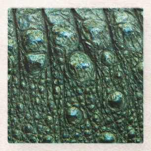 Green Alligator Skin Texture Glass Coaster