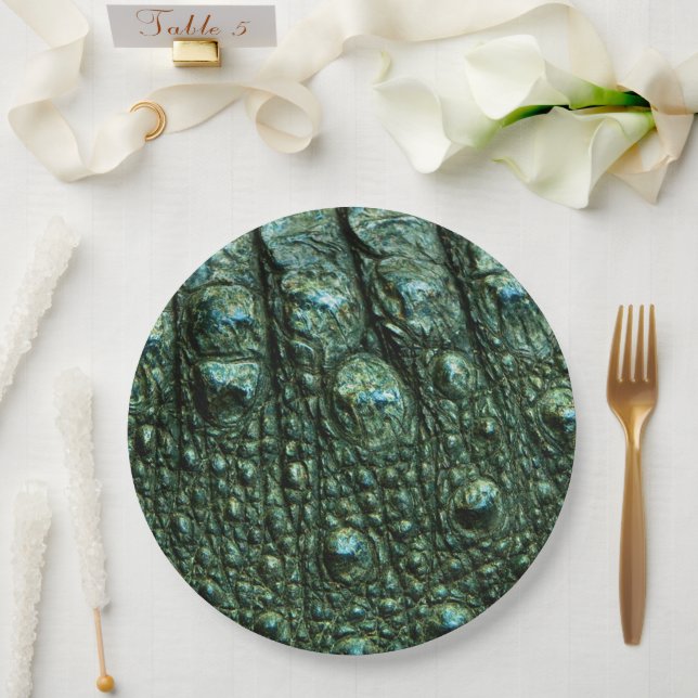 Green Alligator Skin Texture Paper Plate (Wedding)
