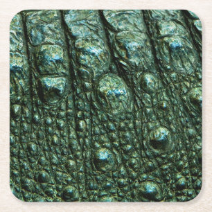 Green Alligator Skin Texture Square Paper Coaster