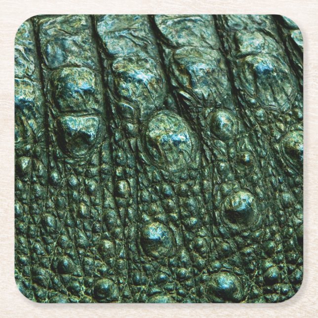 Green Alligator Skin Texture Square Paper Coaster (Front)