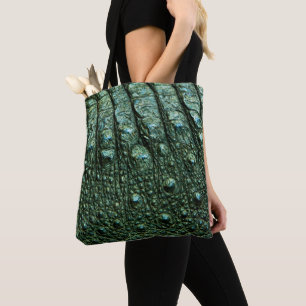 Green Alligator Skin Texture Tote Bag