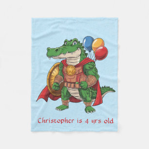 Green Alligator Superhero Age Boy Birthday Gift Fleece Blanket