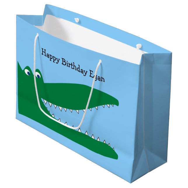 Green Alligator with Blue Background Large Gift Bag (Front Angled)