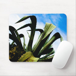 Green Aloe Plant with Bright Blue Sky Mouse Mat