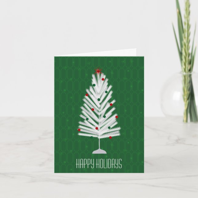 Green Aluminium Christmas Tree Holiday Card (Front)