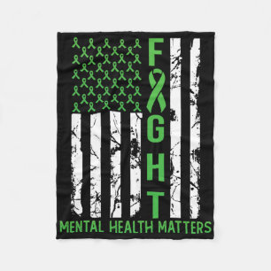 Green American Flag Usa Mental Health Problems Fleece Blanket