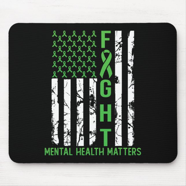 Green American Flag Usa Mental Health Problems  Mouse Mat (Front)