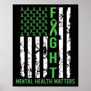 Green American Flag Usa Mental Health Problems  Poster