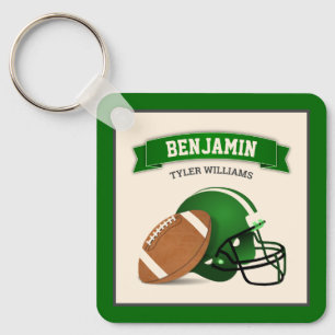 Green American Football Helmet Kids Name Key Ring