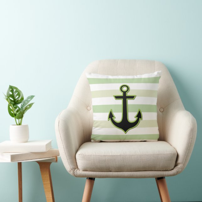 Green Anchor, Boat Anchor, Ship Anchor, Stripes Cushion (Chair)