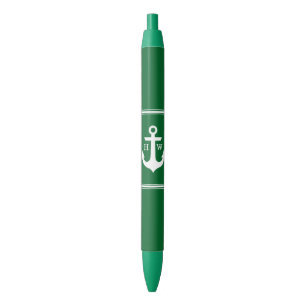 Green Anchor Monogrammed Black Ink Pen