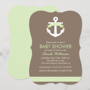 Green Anchor Nautical Neutral Baby Shower Invitation