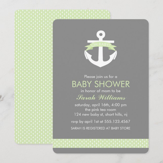 Green Anchor Nautical Theme Baby Shower Invitation (Front/Back)