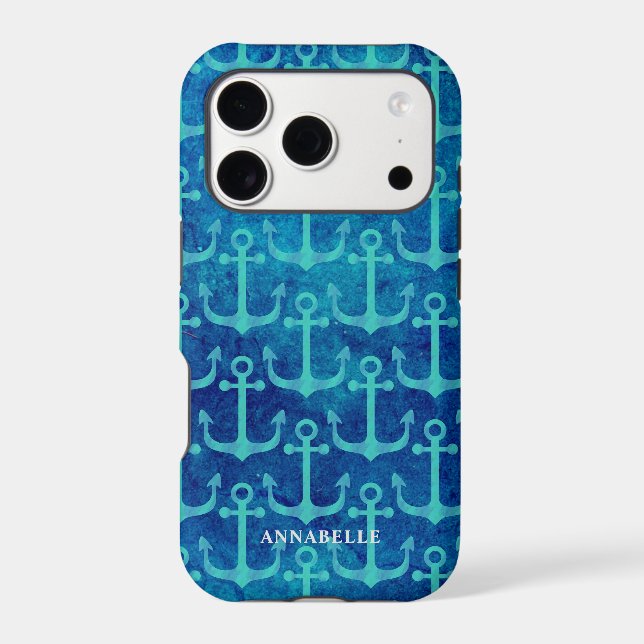 Green Anchor Pattern Blue Watercolor (Back)