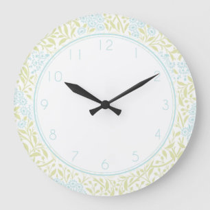Green and Aqua Floral Damask Pattern Large Clock
