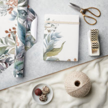 Green and Aqua Foliage Watercolour Wrapping Paper