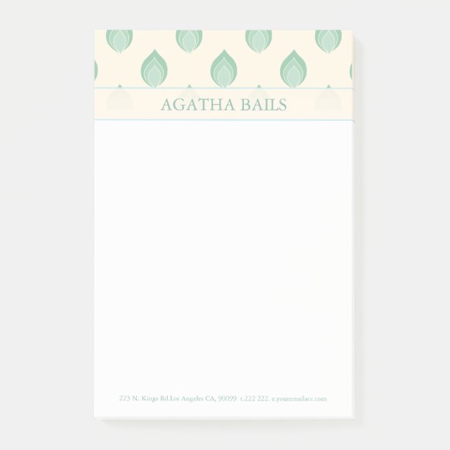 Green And Beige Abstract Flowers Post-it Notes (Front)