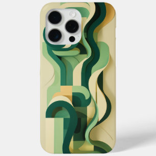 Green and beige curving forms iPhone 15 pro max case