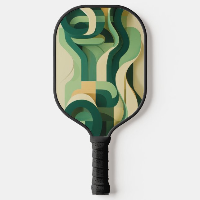 Green and beige curving forms pickleball paddle (Front)