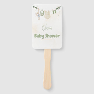 Green and Beige Delicate Watercolor Baby Shower Hand Fan
