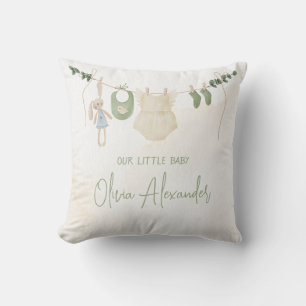 Green and Beige Delicate Watercolor Floral Baby Sh Cushion
