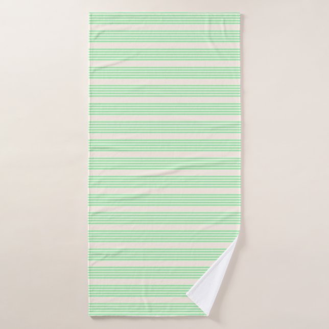 Green and beige five stripes pattern bath towel (Bath Towel)