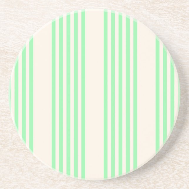 Green and beige five stripes pattern coaster (Front)