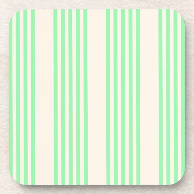 Green and beige five stripes pattern coaster (Front)