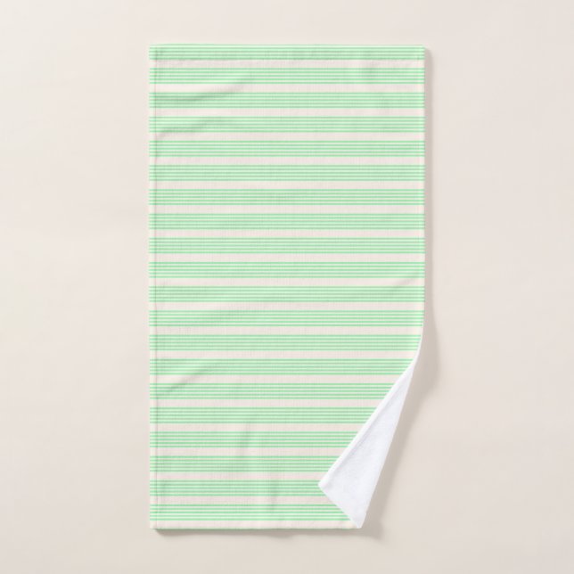 Green and beige five stripes pattern hand towel (Hand Towel)