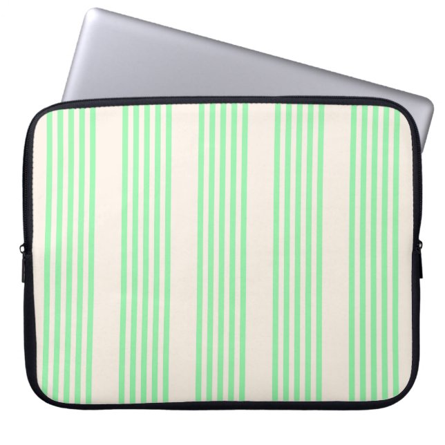 Green and beige five stripes pattern laptop sleeve (Front)
