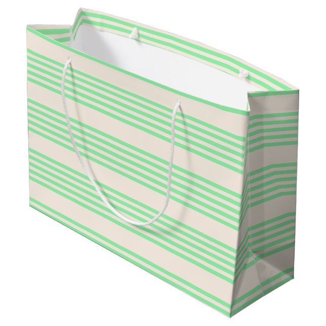Green and beige five stripes pattern large gift bag (Back Angled)