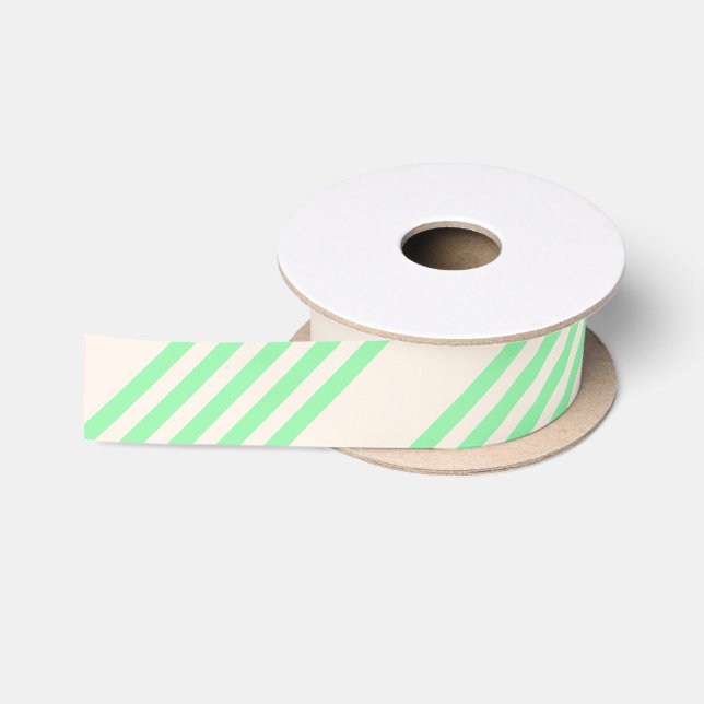 Green and beige five stripes pattern satin ribbon (Spool)