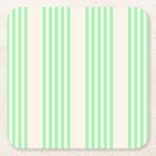 Green and beige five stripes pattern square paper coaster