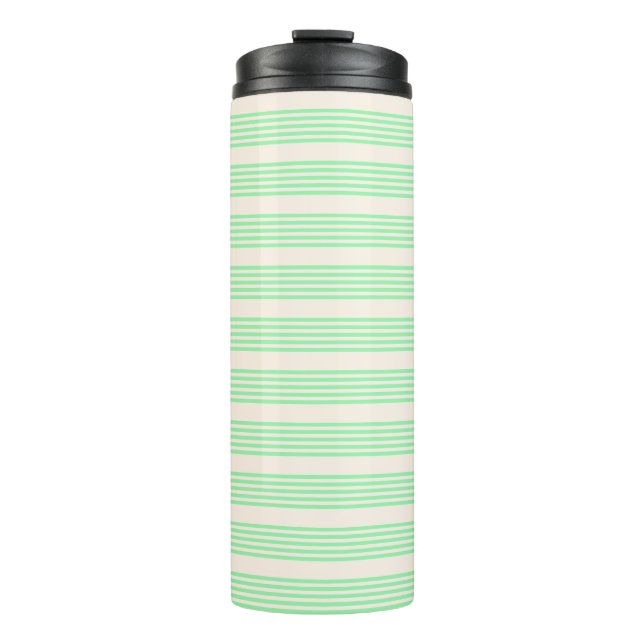 Green and beige five stripes pattern thermal tumbler (Front)