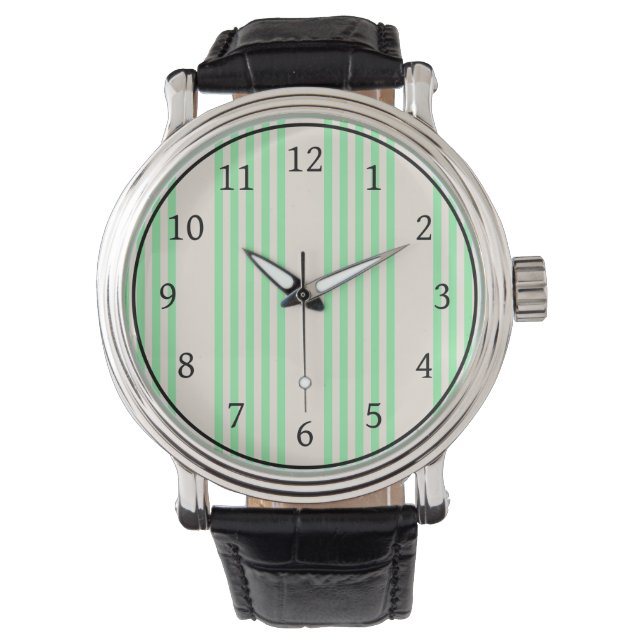 Green and beige five stripes pattern watch (Front)