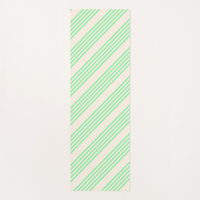 Green and beige five stripes pattern yoga mat (Front)