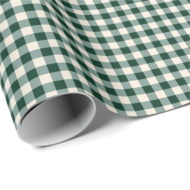 Green and Beige Gingham Check Pattern  Wrapping Paper (Roll Corner)