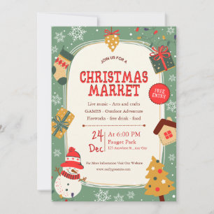 Green and Beige Ilustrative Christmas Market Card
