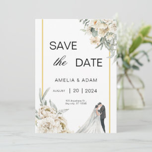Green and Beige Leaves Save the Date Wedding Invitation
