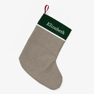 Green and Beige Rustic Holiday Monogram Small Christmas Stocking