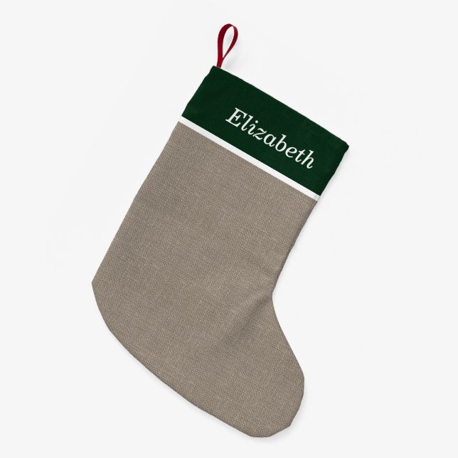 Green and Beige Rustic Holiday Monogram Small Christmas Stocking (Front (Hanging))