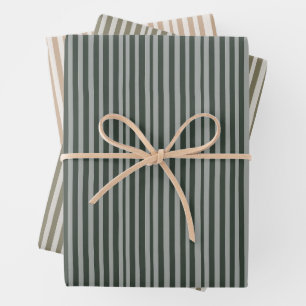 Green and Beige Stipes Christmas Wrapping Paper