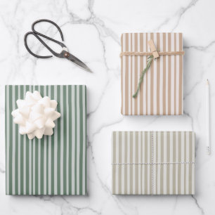 Green and Beige Stipes Christmas Wrapping Paper