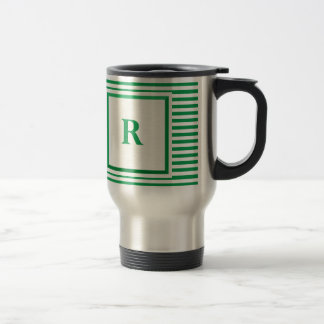 Green and Beige Striped R monogram Travel Mug