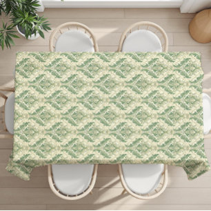 Green and Beige Vintage Botanical Flowers Pattern Tablecloth
