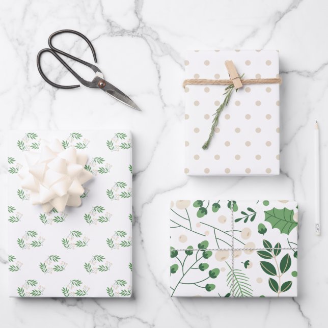 Green and Beige Wrapping Paper | Elegant Christmas (Front)