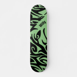 Green and Black Abstract Tribal Wolf with Name Skateboard