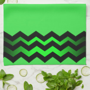 Green and Black Accent on Bright Green Tea Towel